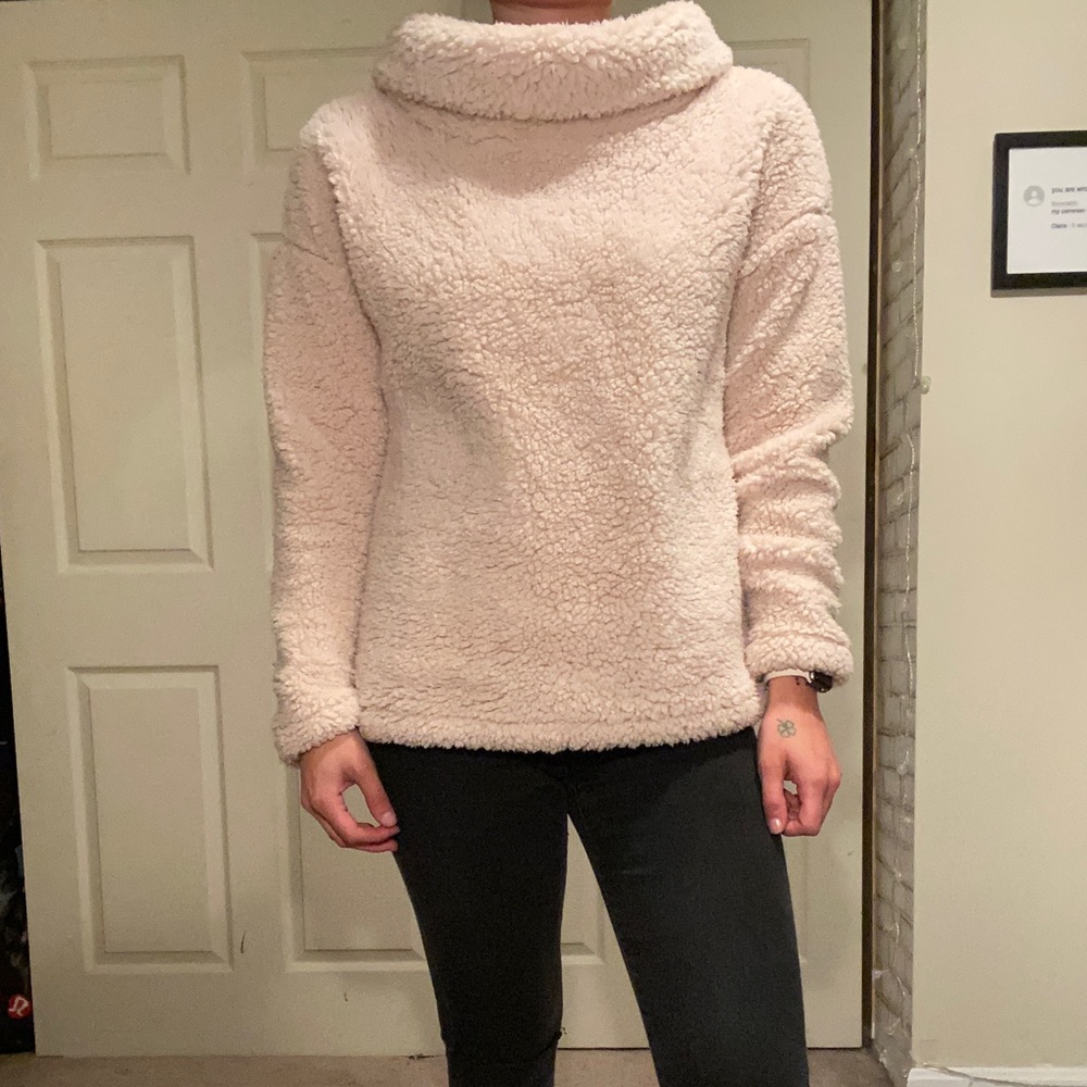 Pink fuzzy pullover sweatshirt